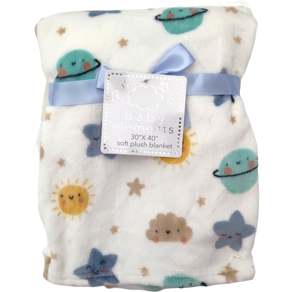 Baby Elements Planets‎ Star Sun Clouds Blanket White Soft Fleece NWT